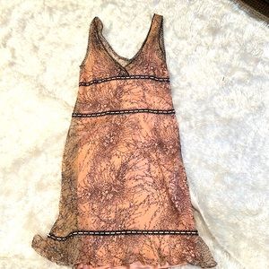 Pink cherry blossom floral dress, size 8 petite, 100% silk fully lined.